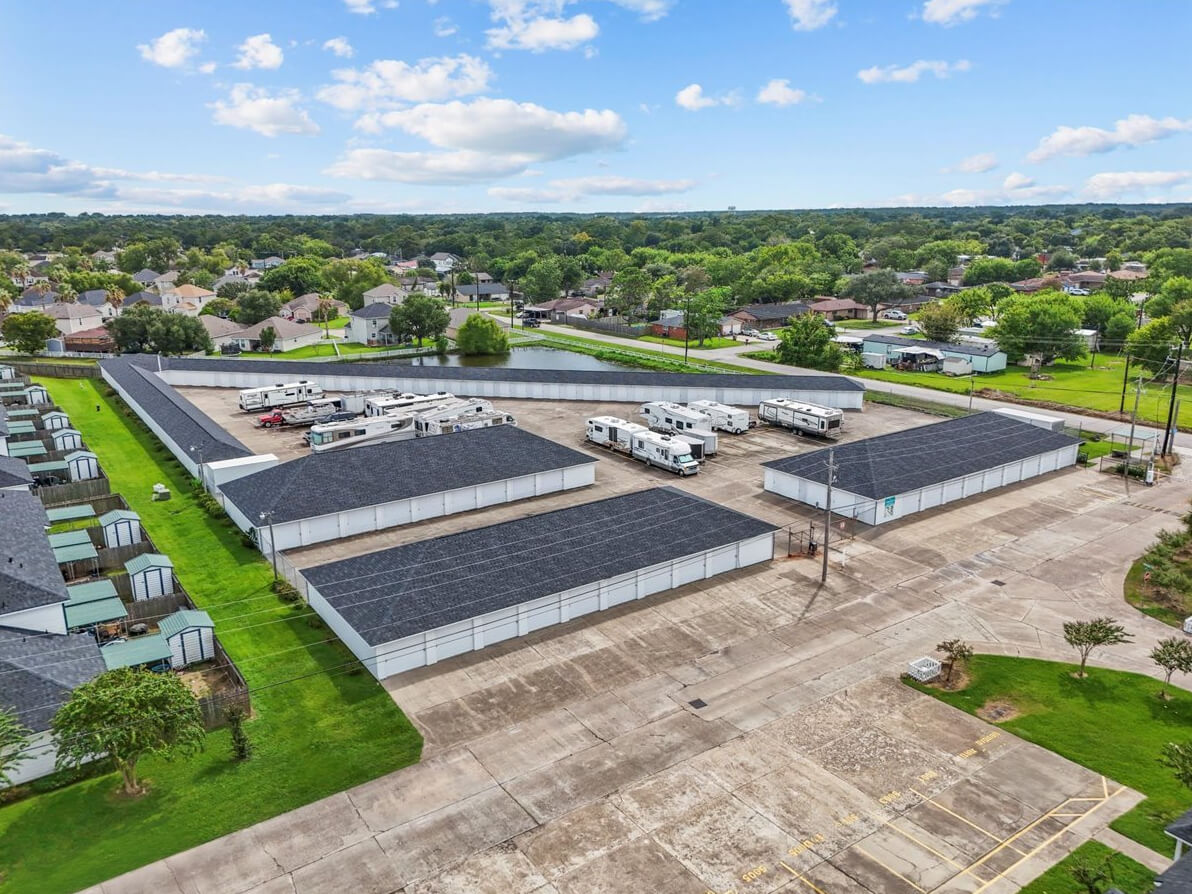 Aerial view of large storage facility